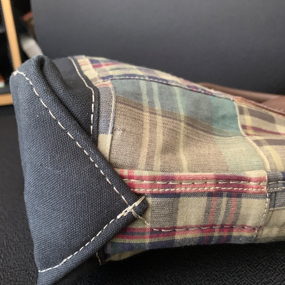 LL Bean Boat and Tote Bag Piaid with Leather Handles Mini Tote Vintage - Picture 4 of 13